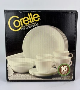 NOS Corelle Livingware Winter Frost White Vintage 16pc Service For 4 Plates Bowl - Picture 1 of 4