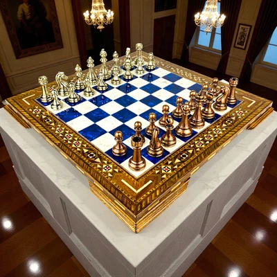 Luxury Chess Set  Mosaic Inlay Board Bronze Pieces Handmade | Christmas Gift 🎁 - Image 1 of 4