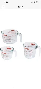 Pyrex 3 Piece Glass Measuring Cup Set, Wet/Dry, Measure In Ounce, Cups, ML. NEW - Picture 1 of 7