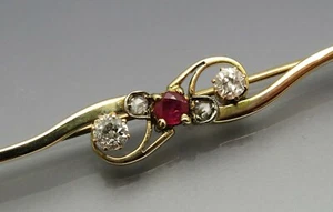 DISEÑO REIF - BROCHE RUBÍ DIAMANTE ANTIGUO - ORO 585 - Imagen 1 de 5