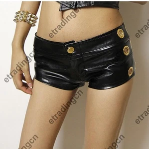 Pantaloni donna caldi mini pantaloncini ecopelle punk rock danza vita bassa fori dorati - Foto 1 di 5