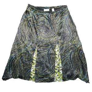 Amanda Smith Silk Skirt Womens 8 Green A line Geometric Pleated Inserts Midi - Picture 1 of 8