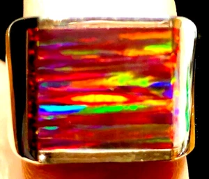 Men's 13 Vivid RED Black Fire Flaming Opal ring sterling silver 925 prototype Z+ - Picture 1 of 17
