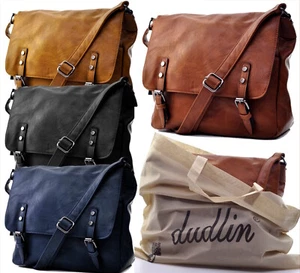Men's Women's Vintage Buckle Leather Leather School Military Shoulder Bag Messanger - Picture 1 of 28
