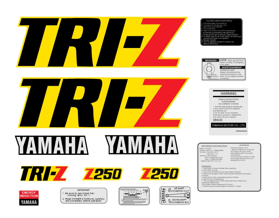 Yamaha TRI-Z 250 1985 amarillo calcomanía completa + kit de calcomanías gráficas de advertencia Foto 1 de 1
