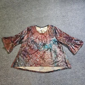 Bryn Walker Top Damen Größe L braun blau Velour 3/4 Arm Hippie Lagenlook - Bild 1 von 10