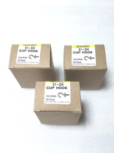 300 pcs. Larson 81-3/4 Solid Brass Screw Ceiling Hooks/ Cup Hook 3/4 Inch - Picture 1 of 7