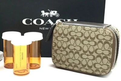 Nuevo Coach Marrón Mini Firma Lona Borde Triple Pastillero Estuche Caja de Viaje F60157 Foto 1 de 4