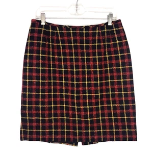Kasper & Company ASL Womens Red Multicolor Plaid Wool Blend Pencil Skirt Size 12 - Picture 1 of 9