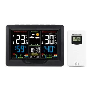 Wetterstation Funk Mit Farbdisplay Thermometer Innen-Außensensor Digitale Wecker - Bild 1 von 11