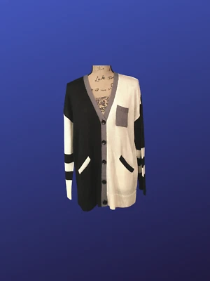 Cárdigan novio CECICO Colorblock, NEGRO/GRIS/CREMA, mediano para mujer, nuevo sin etiquetas Foto 1 de 4