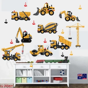 Construction Vehicle Wall Stickers Kids Art Digger Dumper Tractor Nursery Mural - Picture 1 of 11