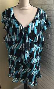 INC International Concepts 24W NWT100% Silk Multi-Colored Cap Flare Sleeve Blous - Picture 1 of 6