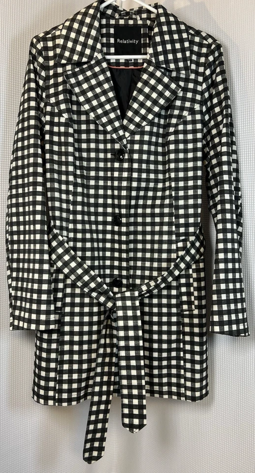 Relativity Women's Size Large Trench Coat Jacket White Black Button Up x57 - Image 1 of 4