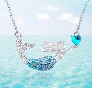 Collana con ciondolo sirena cartone animato decorazione strass colorati carino squisito trendy - Foto 1 di 3