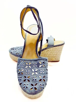 Michael Kors Darci Lace-up Denim 3 1/2 inch Wedge Sandals - Image 1 of 4