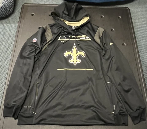 New Orleans Saints NFL Nike Dri-Fit Hoodie Sweatshirt Black Men's 2XL Cover