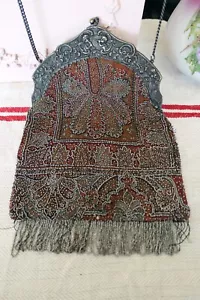 Antique Steel Cut Beaded Purse/Handbag/Bag! Ornate CHERUB~Angels Repousse FRAME! - Picture 1 of 19