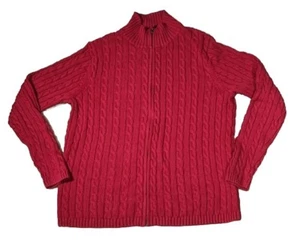 L.L. Bean Red Full Zip Cable Knit Sweater Jacket Women's XL - Picture 1 of 4