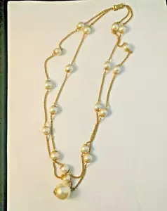 Coro signierte Halskette goldfarbene Kette 2 Strang Kunstperlen Perlen Vintage - Bild 1 von 6
