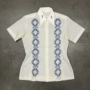 Camisa De Colección Años 70 Encaje Transparente Cuello Disco Blanca L - Imagen 1 de 8