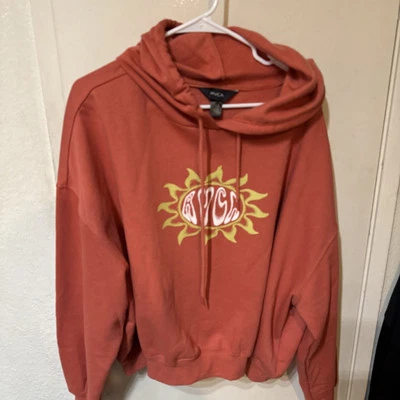 NEW Womens RVCA Crop Hoodie Logo Rust BEACHy Sand & Surfer Girl  XL MSRP$60 - Image 1 of 4