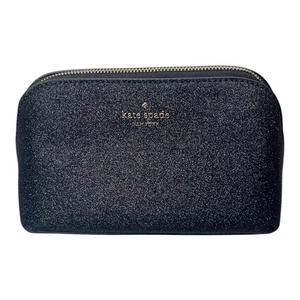 Kate Spade New York custodia a cupola piccola cosmetica nera glitter scintillante cerniera oro - Foto 1 di 15