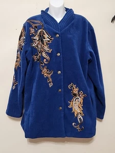 Bob Mackie Wearable Art fleece Jacket Women's XL Blue w Flaw - Picture 1 of 20