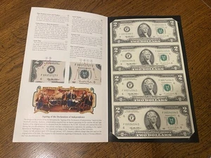 Sheet Of 4 $2 Dollar Bills - Bureau Of Engraving And Printing 1995 Washington DC - Picture 1 of 2