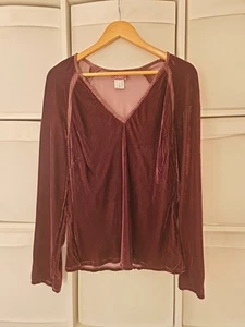 GHOST Vintage Y2K Velvet Silk Blend Top UK 12 14 Purple V Neck 90s Party Flaw - Picture 1 of 11