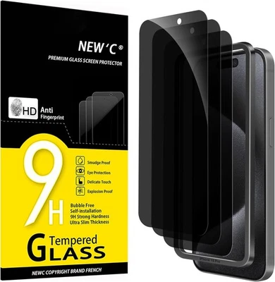 NEW'C 3 Pack Privacy for iPhone 15 Pro Screen 15 6.1 inches, Black  - Image 1 of 4