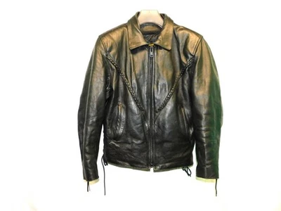 Abrigo chaqueta de cuero negro para motocicleta Hudson M ribete trenzado con cordones laterales forrado Foto 1 de 4