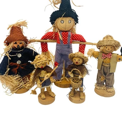 Rustic Scarecrow Figurines set/5 Autumn Harvest Fall Decor Tabletop Decorations - Image 1 of 4
