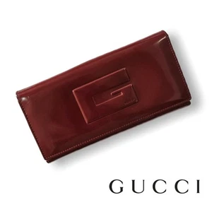 Gucci (Authentic) Burgundy Patent Leather GG Vintage Tri-fold Long Wallet, EUC - Picture 1 of 12