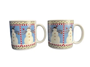 Debbie Mumm Snowman Coffee Mug Set of 2 Sakura Stoneware - Vintage Winter Cup - Picture 1 of 5