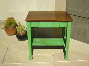 Antique American Oak Wood Mission Table with one drawer French Shabby Chic - Picture 1 of 11