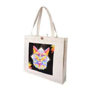 16"L x 14"H Reusable Canvas Cat Tote Bag,Grocery Bag,Beach Bag,Shopping Bag - Picture 1 of 9