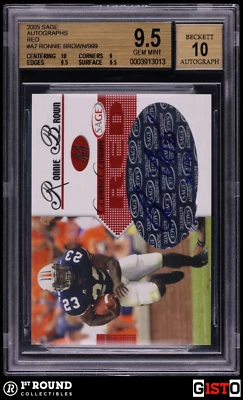 Ronnie Brown BGS 9.5 w 10 Auto: 2005 SAGE Autographs Red Rookie Gisto /999 - Image 1 of 4
