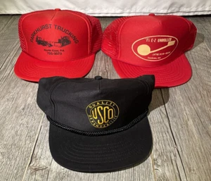 Vintage Lot Of 3 Trucker Style Snapback Trucker Hats Caps Advertising - Picture 1 of 12