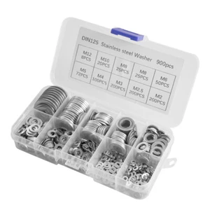 Pack of 900 Stainless Steel Washers Mixed Size M2 M2.5 M3 M4 M5 M6 M8 M10 M12 - Picture 1 of 7
