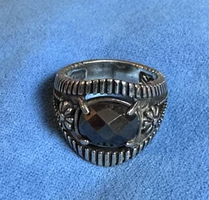 Vintage Carolyn Pollack Relios Faceted Hematite Sterling Silver Flower Ring - Picture 1 of 5