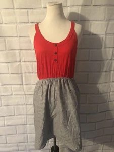 NWT Francesca's Bee Stitched Dress Sz M Red Blue White Stripe Sleeveless Elastic - Picture 1 of 7