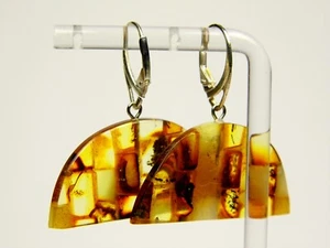 Baltic Amber Mosaic Dangle Drop Earrings Multicolor Natural Stone Genuine 6512 - Picture 1 of 7