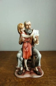 Jpa Capodimonte Figurine Porcelain Grandfather Statue Granddaughter Drawing Art - Picture 1 of 10