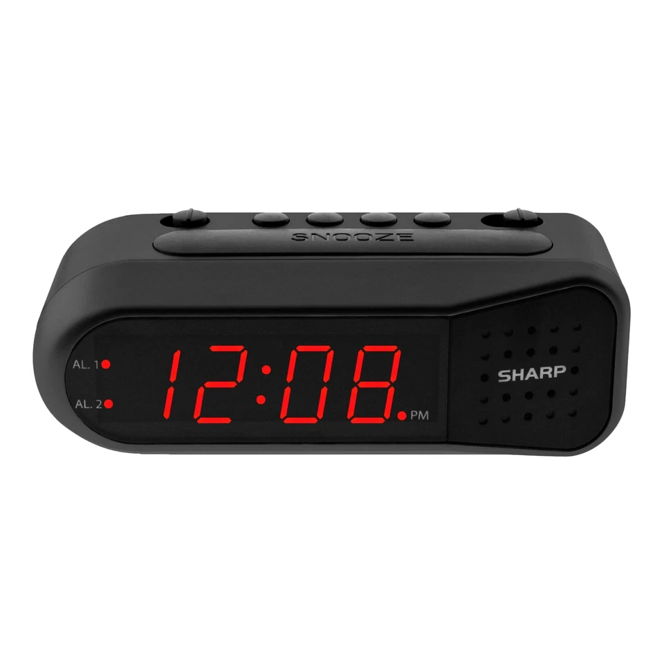 Sharp Electric Digital Dual Alarm Clock Battery Backup LED Large Display Snooze