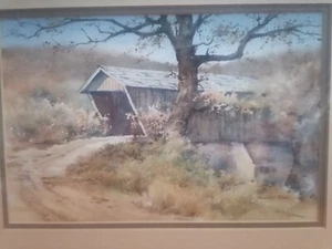 Listed Artist Howard Rees(1941..)Watercolor Painting "Georgia Covered Bridge" - Picture 1 of 10