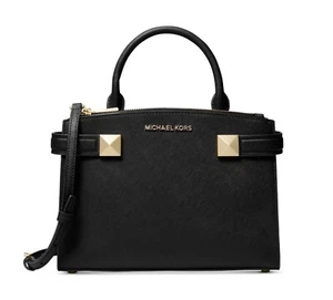 ☂️🍄Michael Kors Karla☄️MEDIUM☄️Satchel Handbag Black/Gold👍👍👍👍👍 - Picture 1 of 5