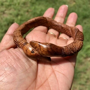 Kadamb Wood Cobra Snake Bangle Bracelet, Statement Jewelry, Handmade 62 mm Dia - Picture 1 of 6