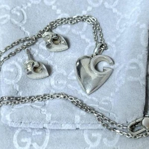 GUCCI G Pendientes Corazón y Collar Plata 925 con Bolsa - Imagen 1 de 6