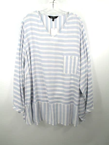 NWT ULLA POPKEN Pullover Tunic Blouse Women 28/30 Blue White Stripe Smock Top - Picture 1 of 15